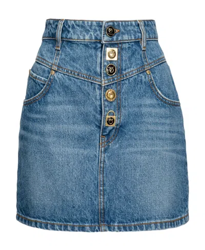 Pinko Padlock-detail Mini Denim Skirt In Blue