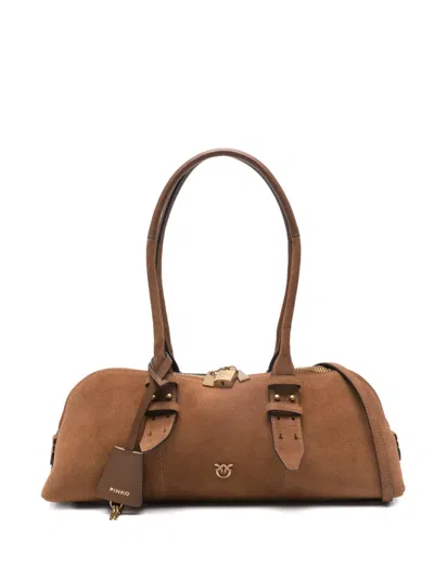 Pinko Padlock Suede Tote Bag In Brown
