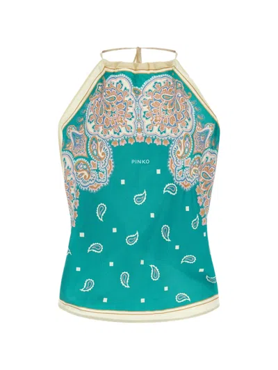 Pinko Synchro Halterneck Paisley Lightweight Sleeveless Top In Gray