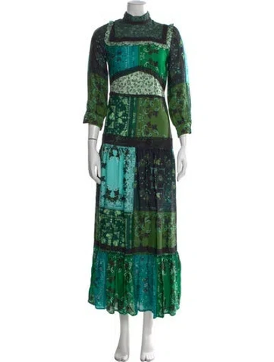 Pre-owned Pinko Paisley Print Long Dress In Green