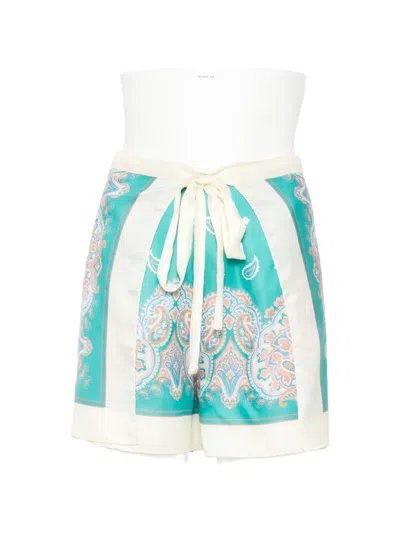 Pinko Paisley-print Side-tie Shorts In Green
