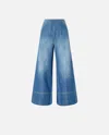 Pinko High-waisted Wide-leg Jeans With Vintage Wash In Dark Mid Wash
