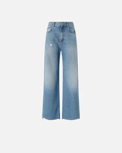 Pinko Palazzo Jeans In Soft Denim In Medium/light Vintage Wash