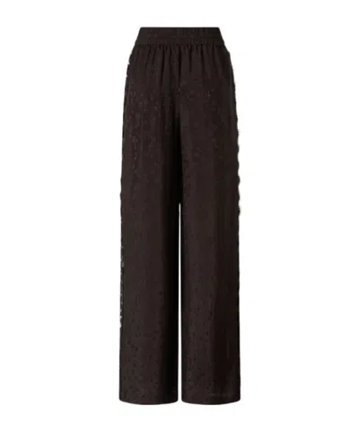 Pinko Palazzo Trousers With Floral Motif And Lace Trim In Brown
