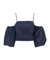 Pinko Cropped Top With Puff Sleeves And Straps In Blue