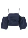 Pinko Cropped Top With Puff Sleeves And Straps In Blue