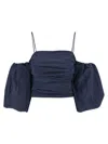 Pinko Cropped Top With Puff Sleeves And Straps In Blue
