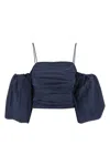 Pinko Cropped Top With Puff Sleeves And Straps In Blue