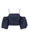 Pinko Cropped Top With Puff Sleeves And Straps In Blue