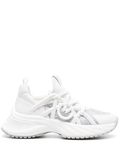 Pinko Rhinestone-embellished Leather Sneakers In White