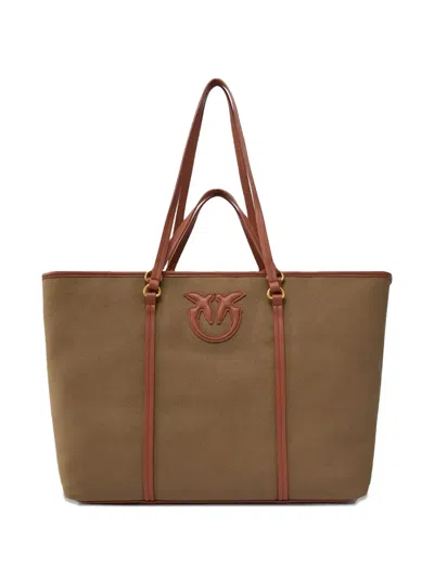 Pinko Panelled Logo-plaque Tote Bag In Green
