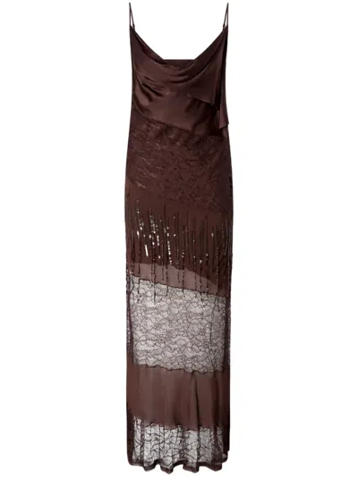 Pinko Panelled Maxi Dress In Marron Terreau