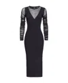 Pinko V-neckline Fitted Silhouette Midi Length Sheer Ruched In Black
