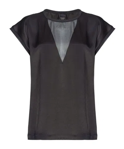 PINKO PINKO SEMI-SHEER PANELLED CREWNECK SATIN BLOUSE
