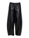 Pinko Wide Leg Faux Leather Trousers With Drawstring Hem In Black