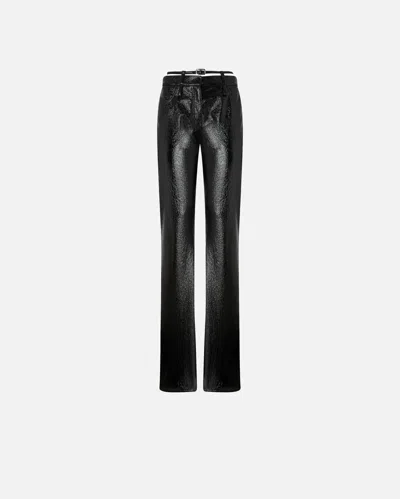 PINKO PATENT-EFFECT TROUSERS WITH BELT