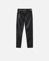 Pinko Nappa Leather Long Trousers With Belt In Limo Black