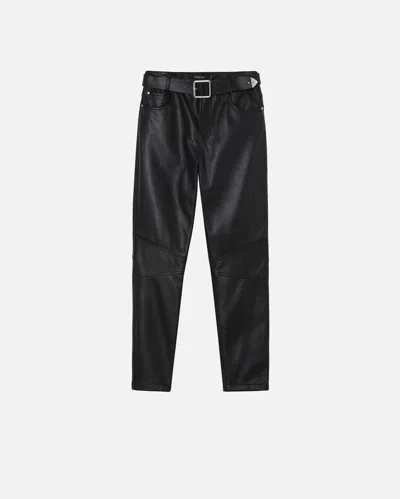 Pinko Nappa Leather Long Trousers With Belt In Black