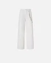 Pinko White Pants With Logo Patch On The Back And Chain Detail With Rhinestones In Bright White