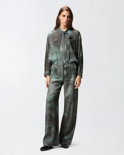 Pinko Pantaloni Wide-leg Con Stampa Trompe-l'ail In Gray