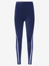 Pinko 'luna Piena' Blue Pants With Love Birds Diamond Cut Embroidery On The Front And Side Striped Detail