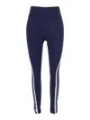 Pinko 'luna Piena' Blue Pants With Love Birds Diamond Cut Embroidery On The Front And Side Striped Detail