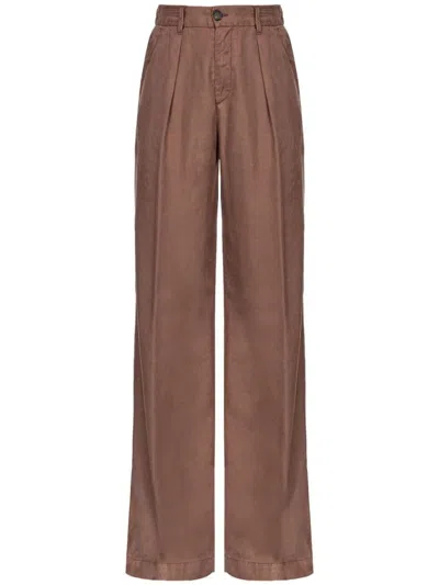 Pinko Logo-embroidered Straight-leg Trousers In Marrone