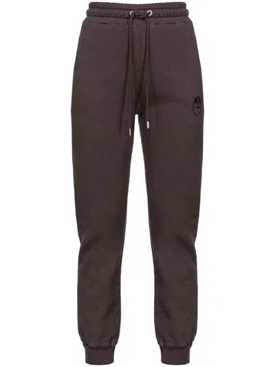 Pinko Carico Drawstring Cotton Track Pants In Marrone
