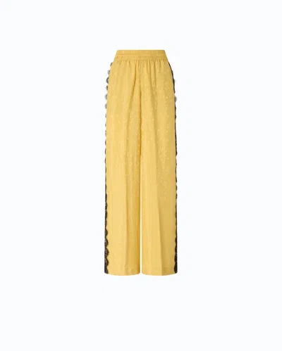 Pinko Palazzo Trousers With Floral Motif And Lace Trim In Yellow