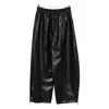 Pinko Wide Leg Faux Leather Trousers With Drawstring Hem In Black
