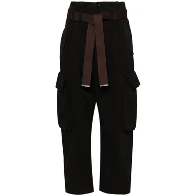 Pinko High-waist Cropped Cargo Trousers In Black