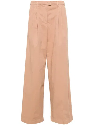 Pinko Wide-leg Stretch-cotton Trousers In Brown