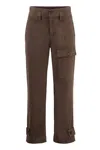 Pinko Globo Stretch Cotton Cargo Trousers In Brown