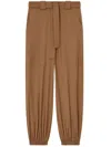 Pinko Flannel Utility Trousers With Elasticated Hem Detail In Brown