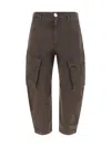 Pinko Solid Color Charango Cargo Jeans With Silver-tone Button 17c In Brown