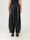 Pinko Wide Leg Faux Leather Trousers With Drawstring Hem In Black