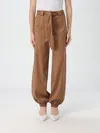 Pinko Flannel Utility Trousers With Elasticated Hem Detail In Braun