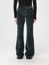 Pinko Green Pants With Plaque On The Front And Logo Patch On The Back In Corduroy Woman In Green