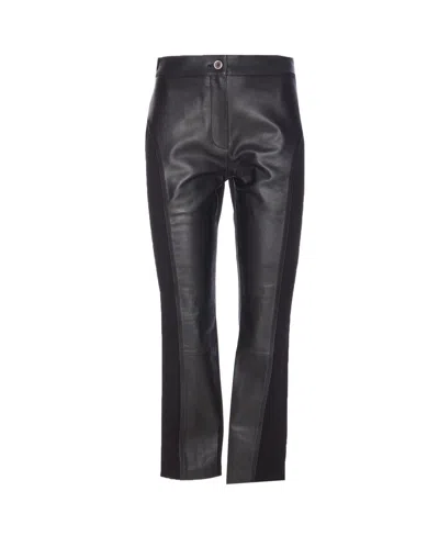 Pinko Faux Leather Trousers With Seam Detailing And Panels In Black