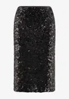 Pinko Pappacieca Pencil Skirt With Sequins In Black
