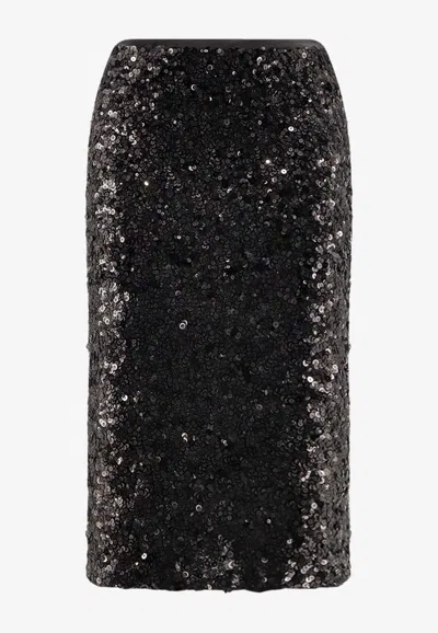 Pinko Pappacieca Pencil Skirt With Sequins In Black