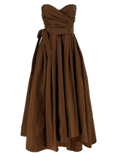 Pinko Taffeta Trapeze Dress In Dark Earth