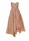 Pinko Strapless High-low Dress With Sweetheart Neckline In Brown