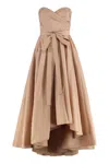 Pinko Strapless High-low Dress With Sweetheart Neckline In Brown