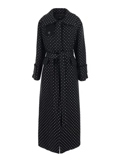 PINKO PAQUITA BLACK RHINESTONED COAT WITH BELT IN WOOL BLEND WOMAN