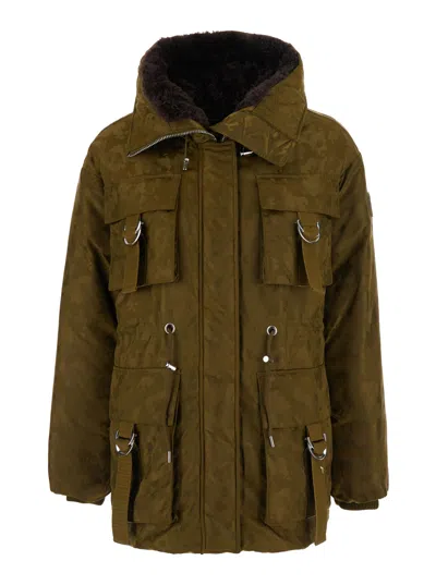 Pinko Parka Jacket With Hood And Tech Fabric Belt For Women In Brown