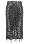 Pinko Fringed Black Sequined Midi Skirt With Removable Underskirt In Black