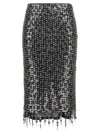 Pinko Fringed Black Sequined Midi Skirt With Removable Underskirt In Black