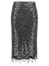 Pinko Fringed Black Sequined Midi Skirt With Removable Underskirt In Black