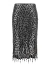 Pinko Fringed Black Sequined Midi Skirt With Removable Underskirt In Blue